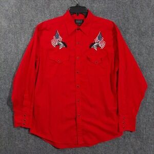 HighNoon Shirt Mens Large Red Western Embroidered Horse USA Flag Gaucho‎